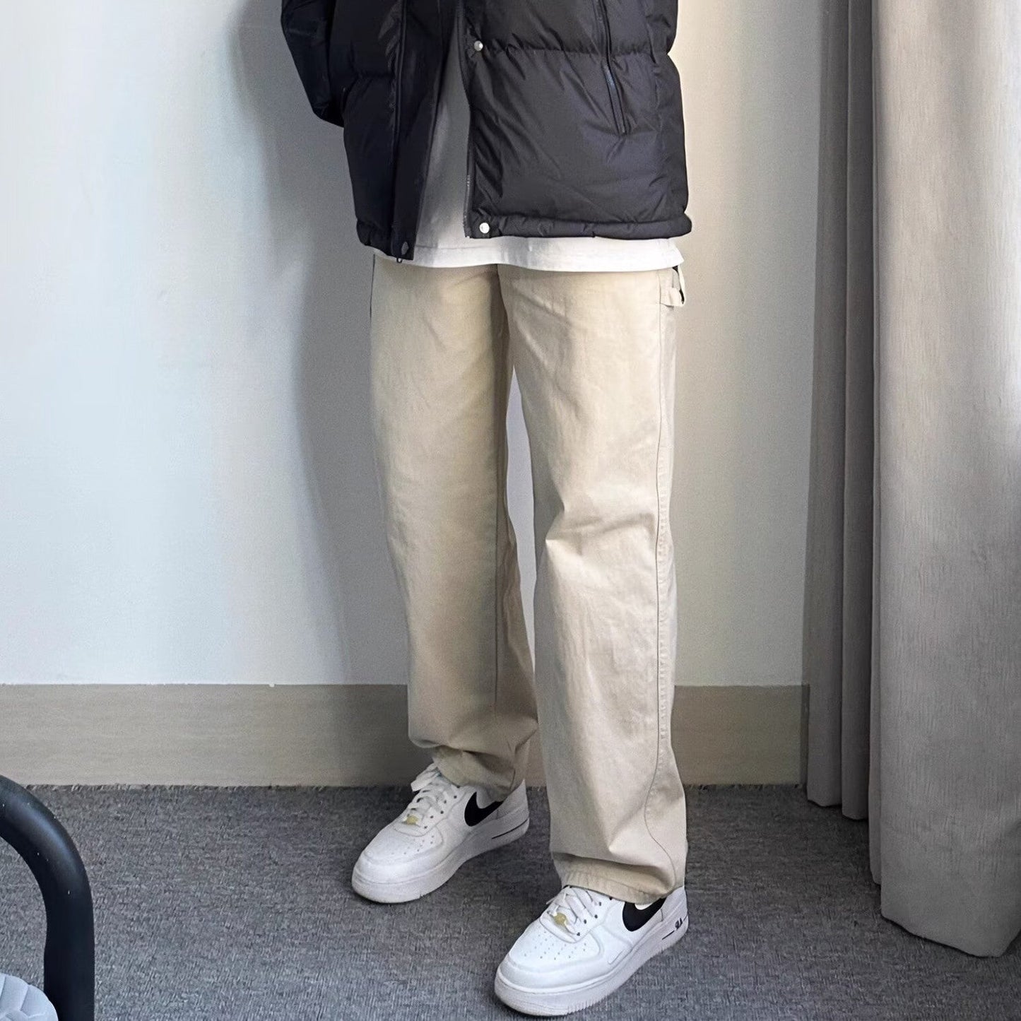 Bonsir fall mens outfits American High Street Hiphop Wide Leg Overalls Men's Spring and Autumn Thin Khaki Loose Casual Straight Pants