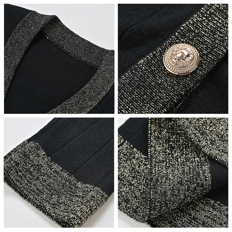 Small Fashion Suit Pants Autumn and Winter New Black Knitted Sweater High Waist Skinny Wide Leg Pants Two-piece Set KZ018