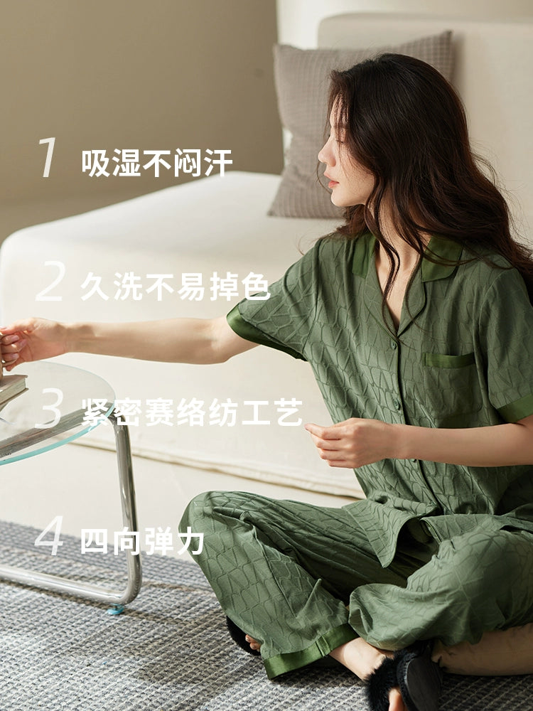 pajamas women's summer cotton short-sleeved trousers can be worn outside textured high-end large-size loungewear