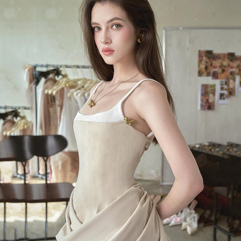2025 style spring new women's clothing fashionable and elegant square collar slim and thin temperament versatile dress