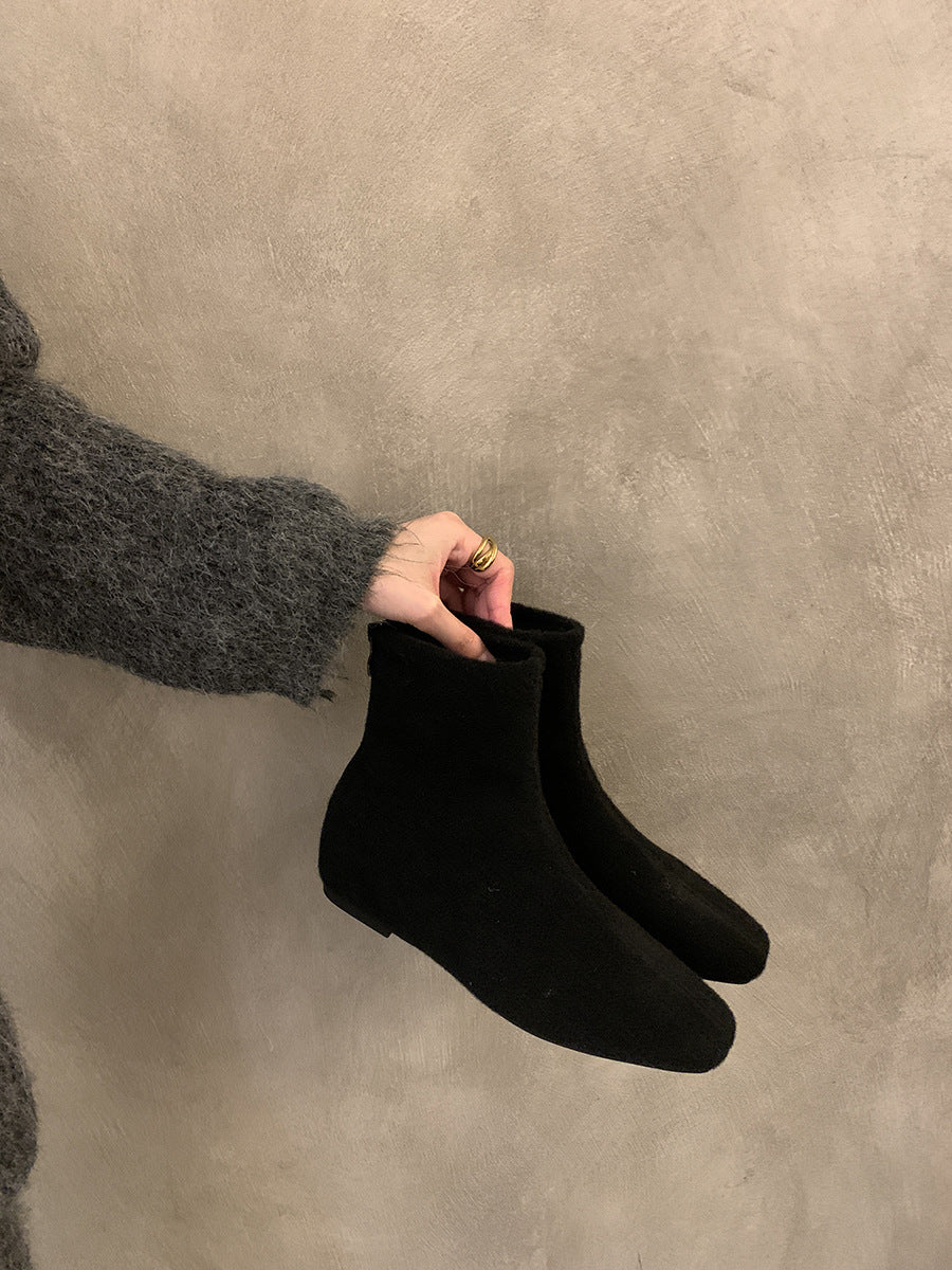 2025 Inner Height Gray Fleece Small Ankle Boots Martin Boots Women's Shoes popular Autumn and Winter Retro Skinny Boots Short Boots