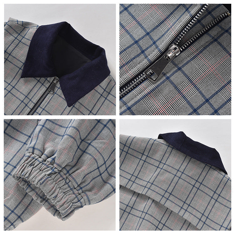 Autumn and winter women's clothing fashion plaid suit skirt loose and thin short coat women's pleated skirt two-piece set K9056