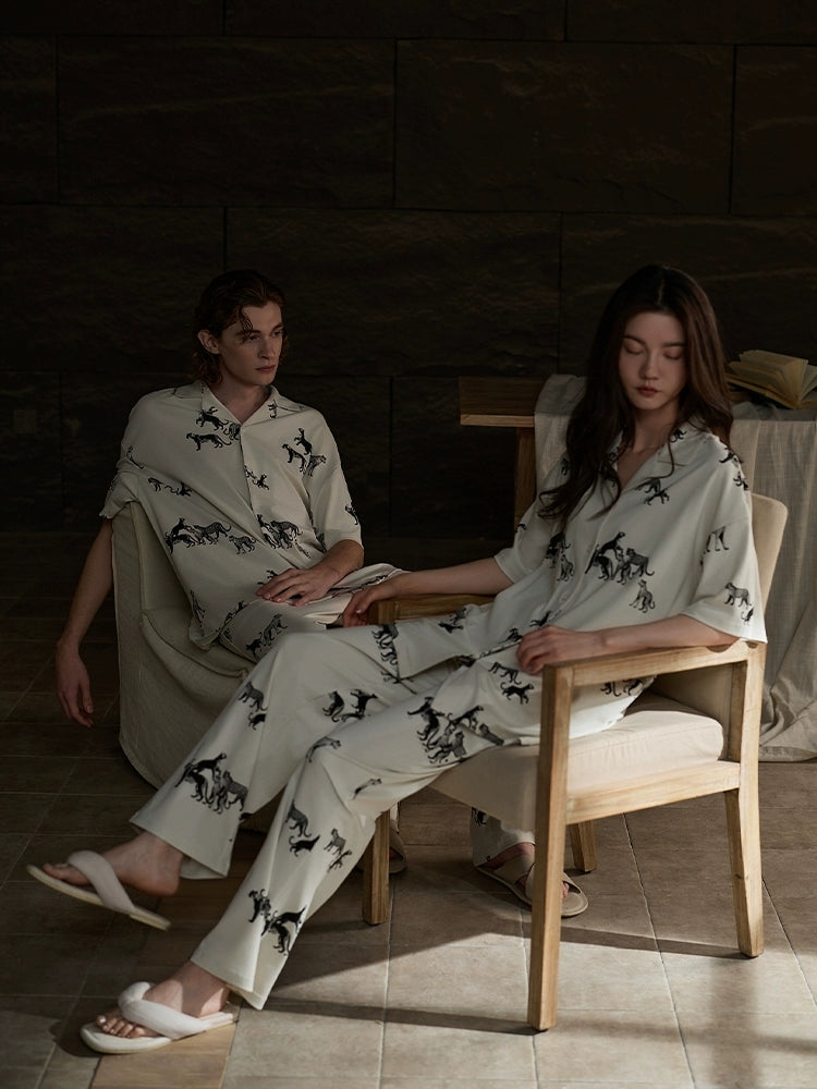 summer couple pajamas modal cotton loungewear men's and women's spring and summer short-sleeved trousers set