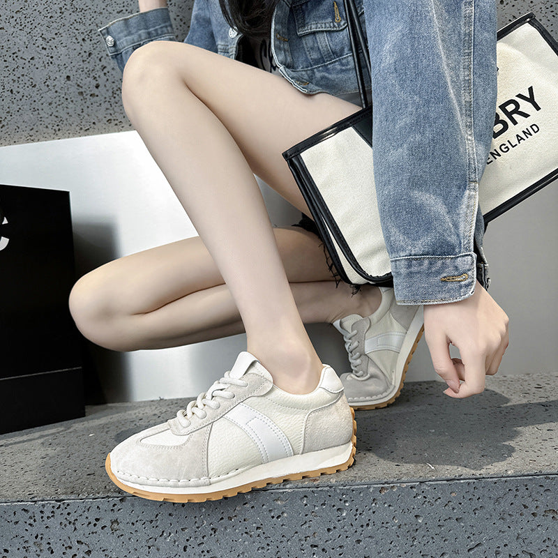 2025 Soft-soled spring little white shoes women's popular new breathable and versatile flat-soled non-slip cowhide casual German training board shoes
