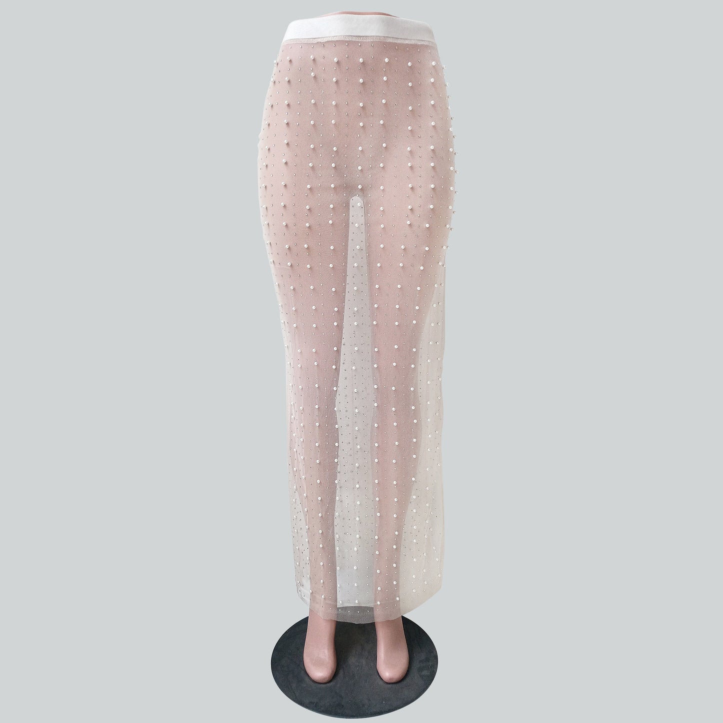 2025 spring and summer Popular trade new women's clothing hot sale fashion sexy beads hot drill split mesh skirt