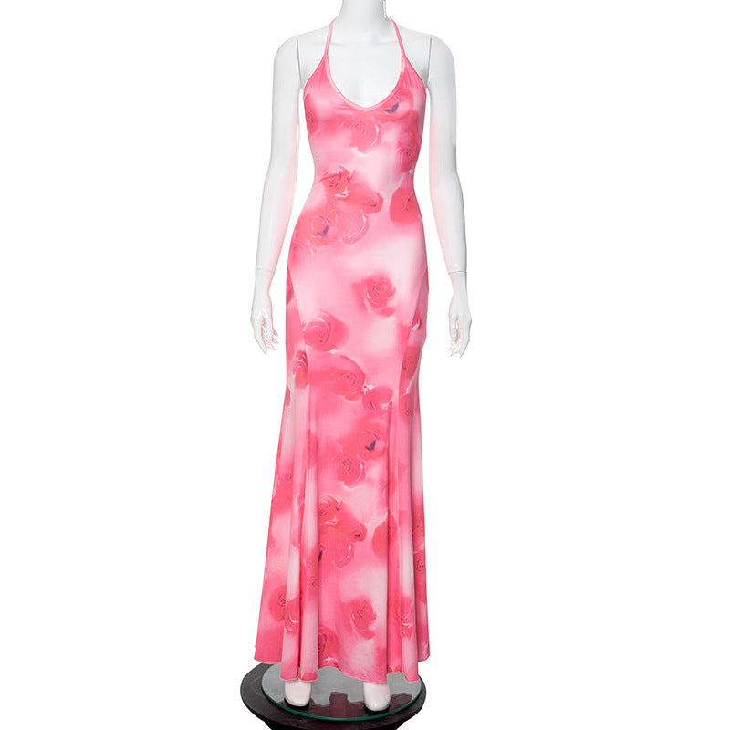 2025 R24DS001 2025 women's clothing New summer new casual printing halter suspender slim fishtail long dress
