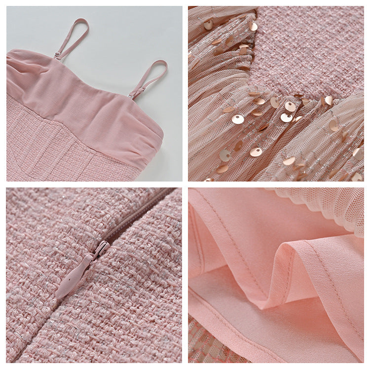Annual meeting banquet tube top dress women's waist and thin heavy industry bead mesh long dress small gift dress autumn and winter KZ022