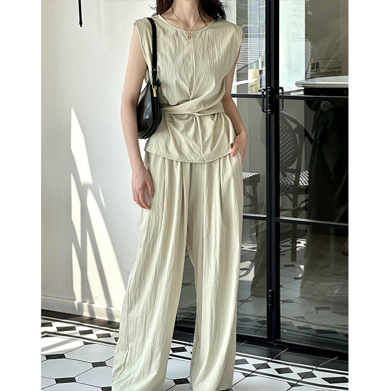 2025 popular summer new high-end straps sleeveless vest top wide-leg pants two-piece set 66616