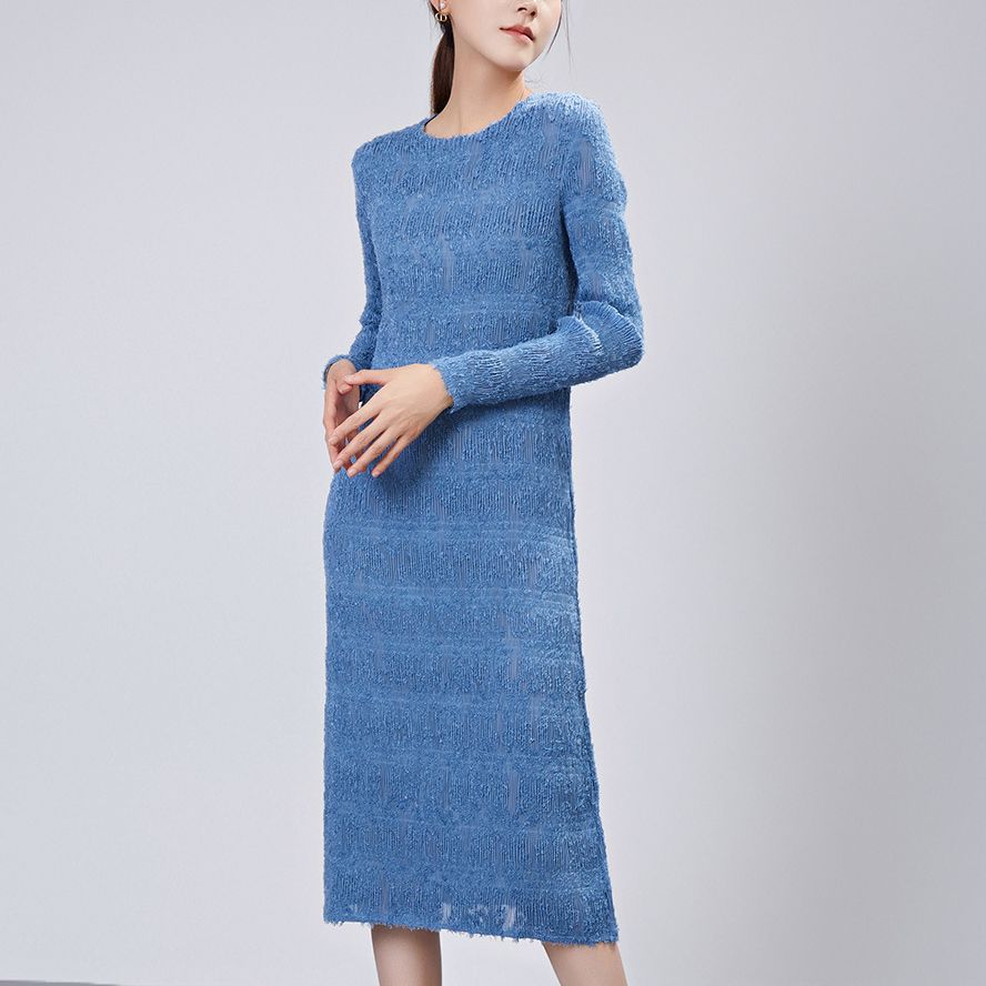 White dress autumn women's high-end fringed pleated medium and long bottom skirt chic design knitted skirt