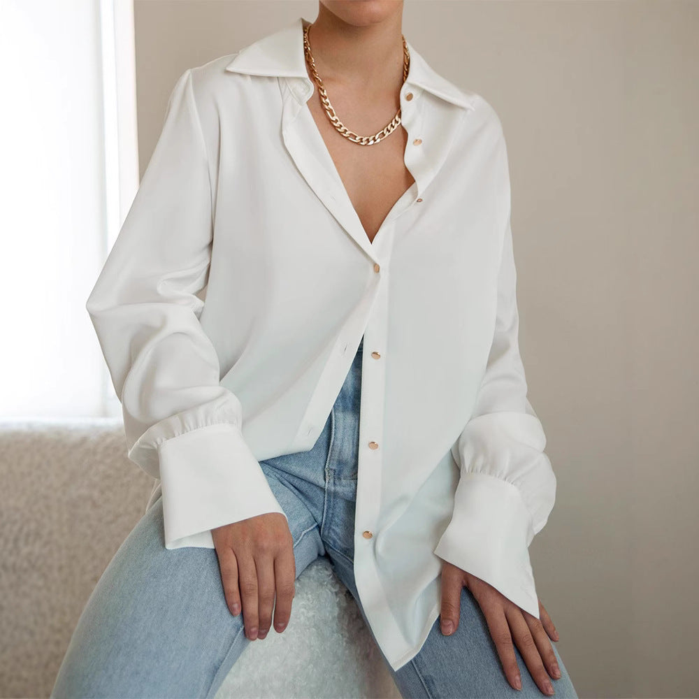 2025 white chiffon temperament lapel commuter professional shirt spring and summer fashion new women's top