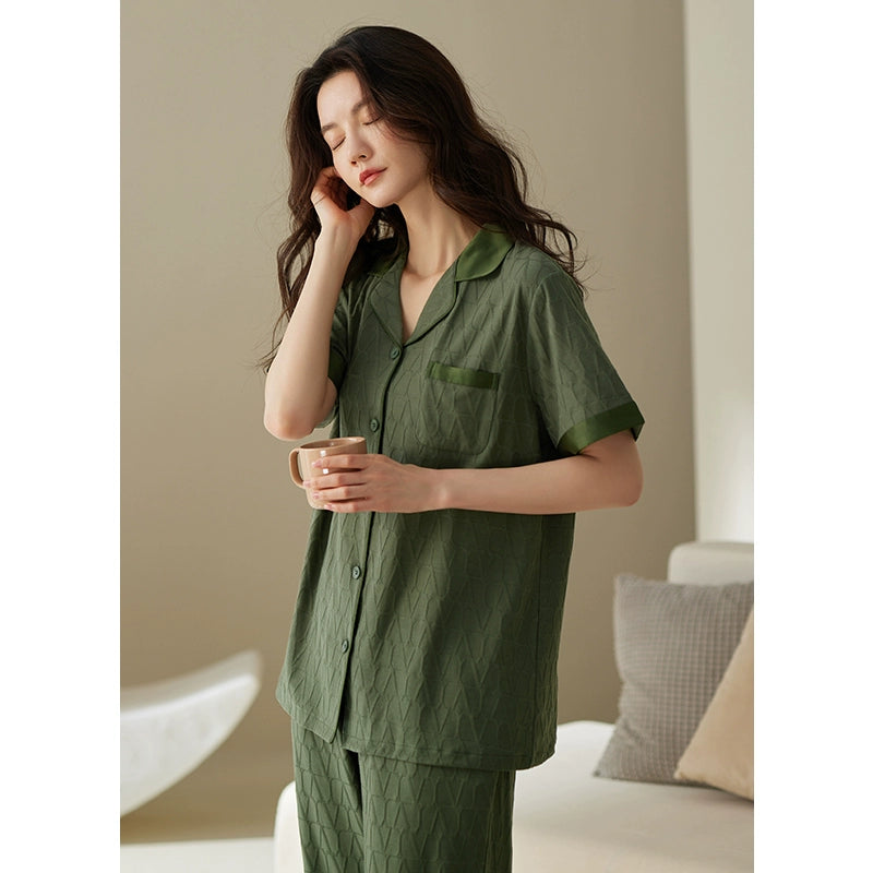 pajamas women's summer cotton short-sleeved trousers can be worn outside textured high-end large-size loungewear