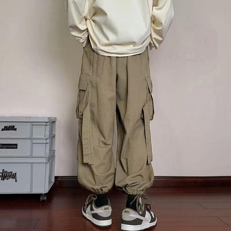 Bonsir mens outfit inspiration American Retro High Street Overalls Men's Ins Retro Loose Casual Pants Spring and Autumn Ruan Handsome Straight Pants