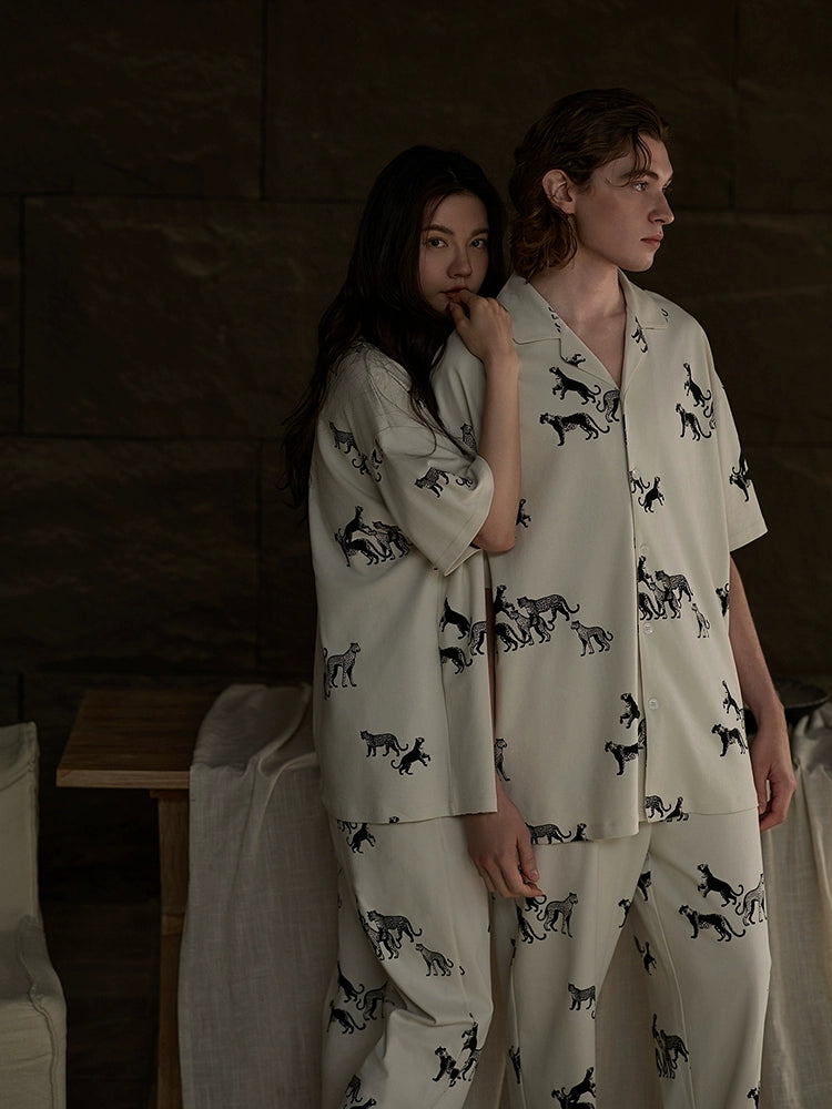 summer couple pajamas modal cotton loungewear men's and women's spring and summer short-sleeved trousers set