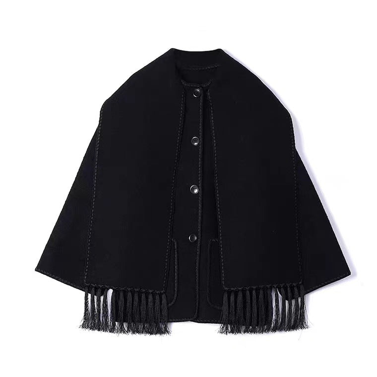 2025 Nordic TO24 autumn and winter new classic double-sided woolen embroidered hemming fringed scarf wool coat 31071