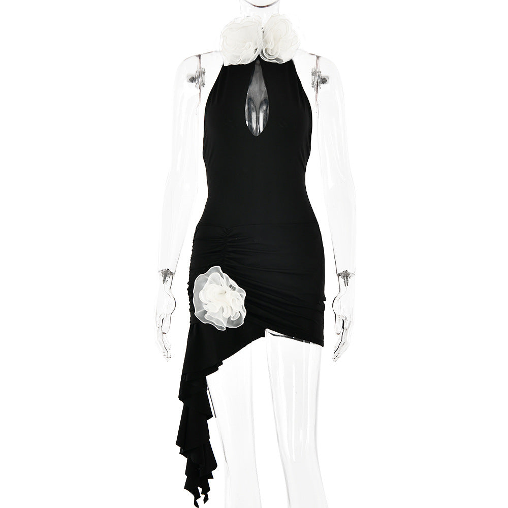2025 ins sexy babes hanging neck V-neck tight dress women's fashion temperament versatile backless dress spring