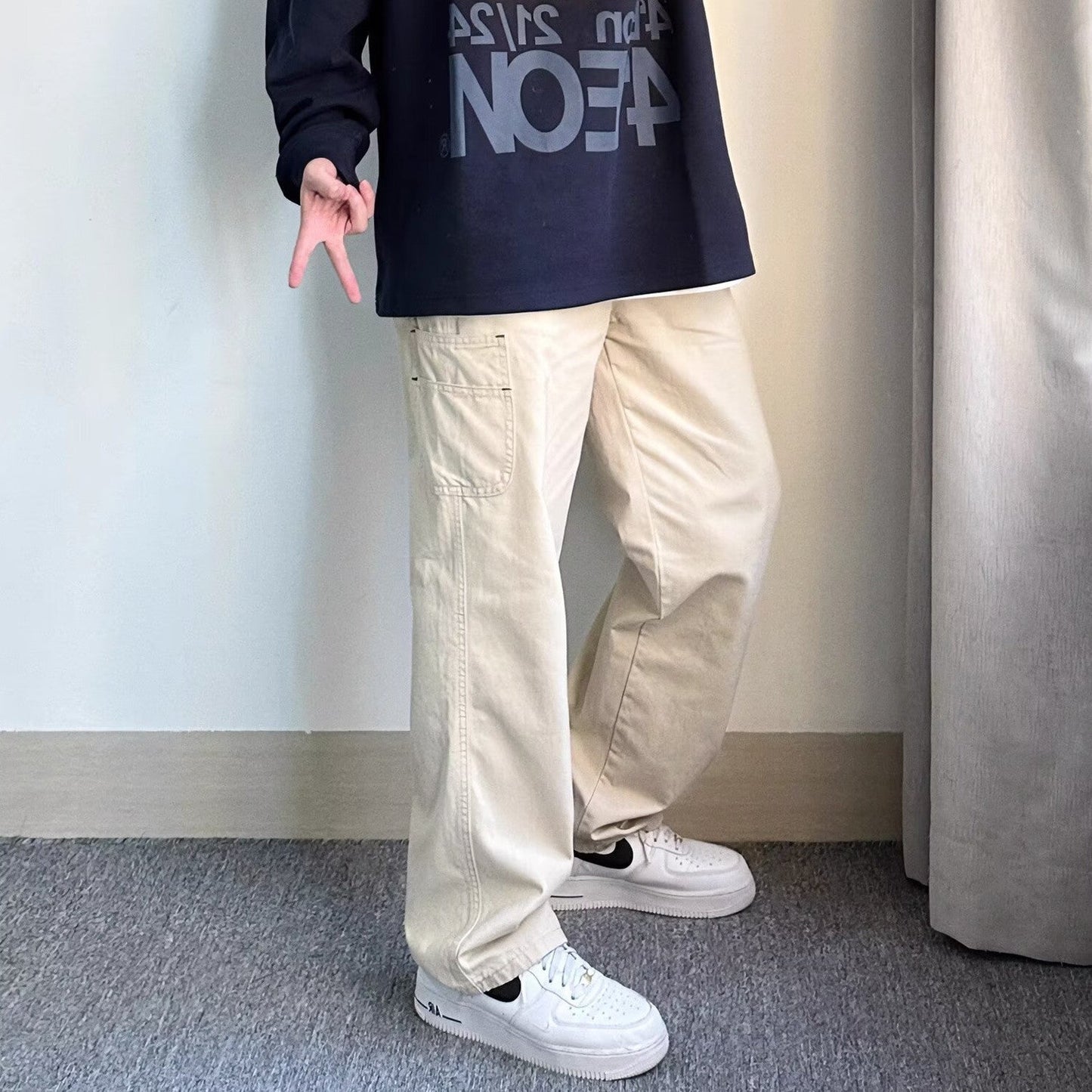 Bonsir fall mens outfits American High Street Hiphop Wide Leg Overalls Men's Spring and Autumn Thin Khaki Loose Casual Straight Pants