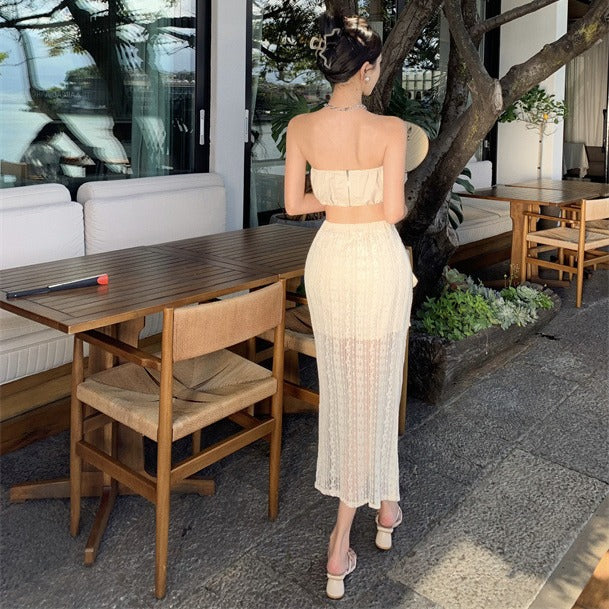2025 New Chinese Spice Girl Sexy Pure Desire Suit Female Summer Sanya Tourism Seaside Vacation Neck Dress Super Immortal