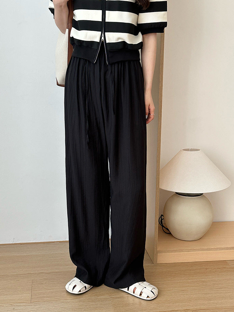 2025 popular spring Korean casual pants elastic waist thin straight drape wide legs mopping loose trousers 7392