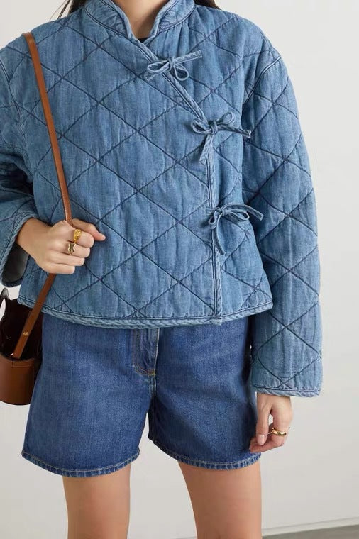 2025 RX autumn and winter new coat casual fashion quilted denim wrapped cotton jacket winter tooling jacket short