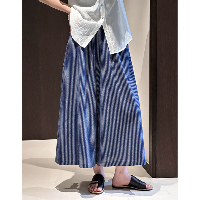 2025 popular summer new elastic high waist loose casual wide leg pants fashion versatile striped pants 24126-1