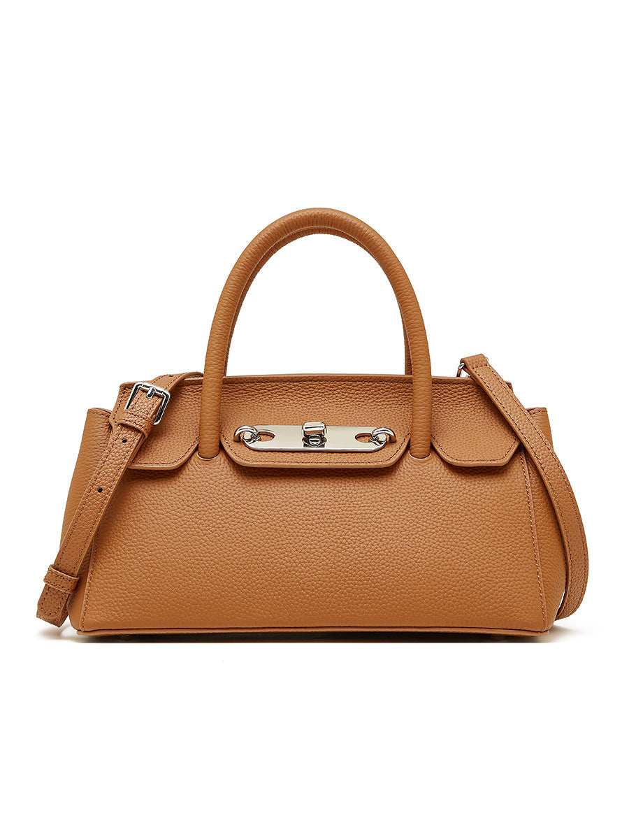 Textured platinum Kelly bag new versatile first-layer cowhide handbag fashionable shoulder messenger bag