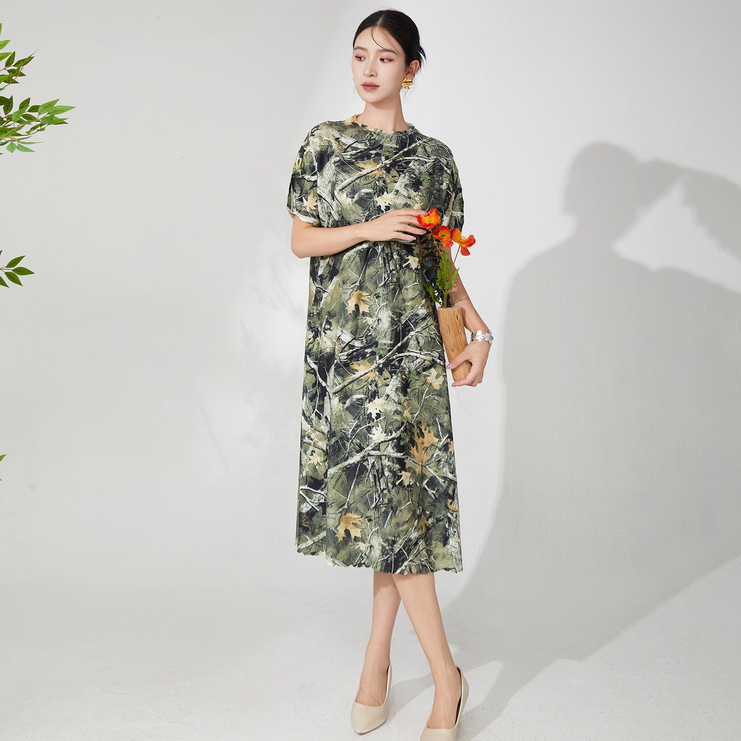 Women's summer high-end dress travel vacation large size meat cover thin fashion temperament elegant medium dress