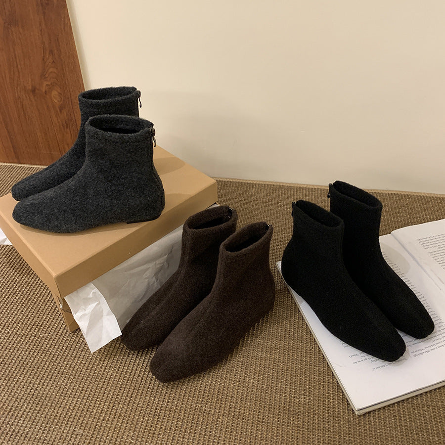 2025 Inner Height Gray Fleece Small Ankle Boots Martin Boots Women's Shoes popular Autumn and Winter Retro Skinny Boots Short Boots