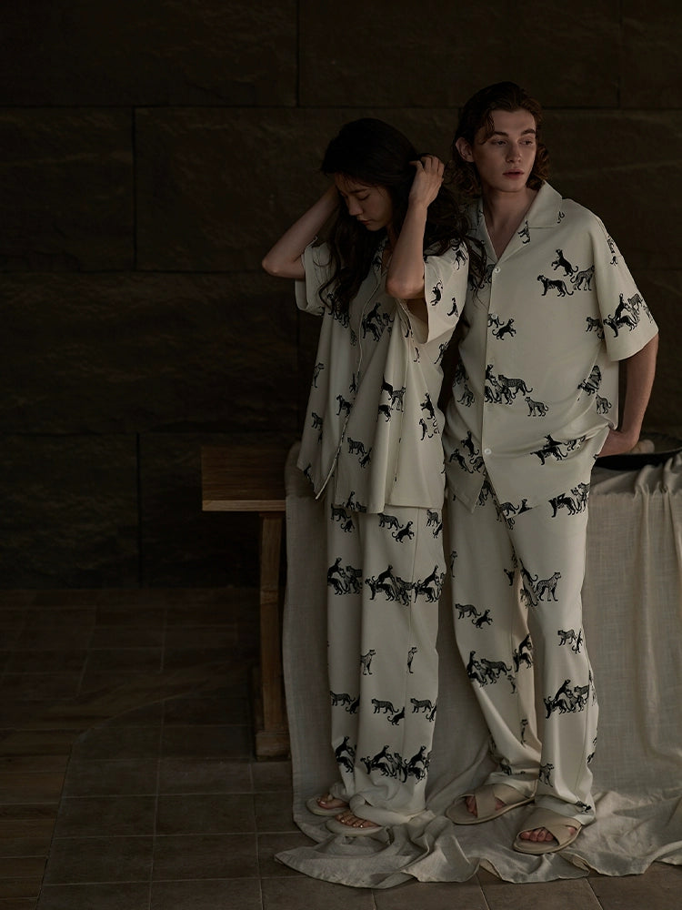 summer couple pajamas modal cotton loungewear men's and women's spring and summer short-sleeved trousers set