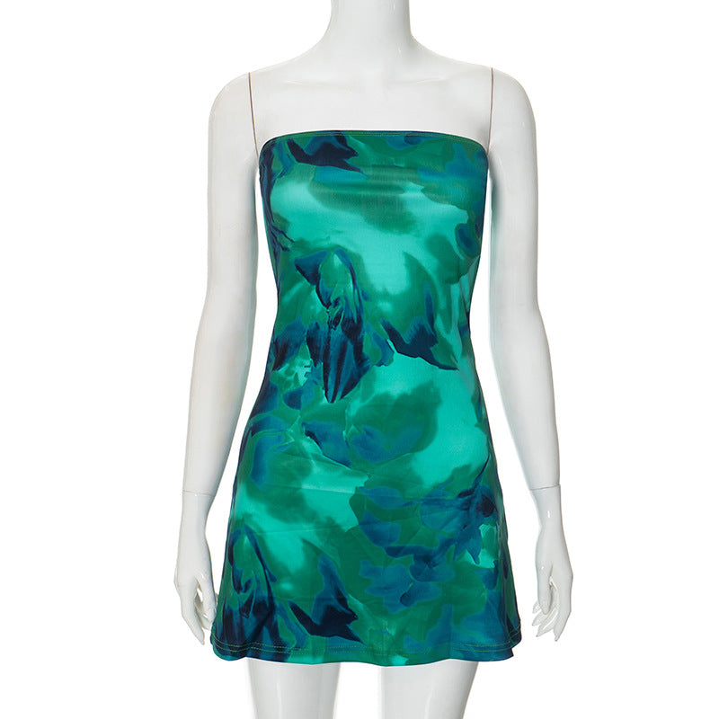 2025 D24DS192 2025 New women's clothing summer new casual tube top flower printing slim-fitting high-waisted short dress