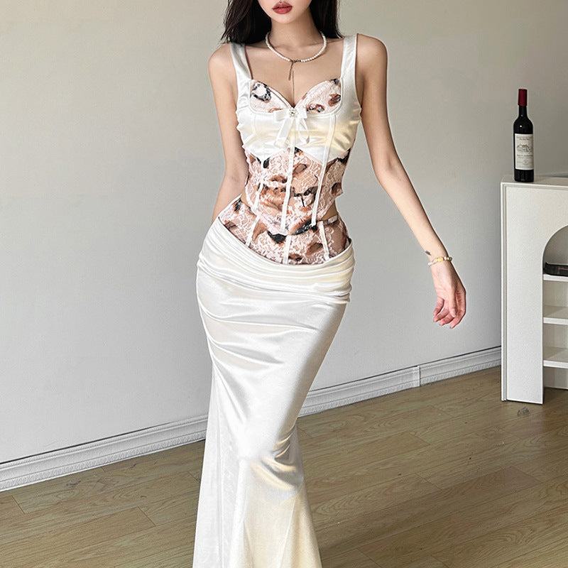 2025 style popular spring new women's clothing sexy Spice Girls slim suspender small vest waist hip skirt