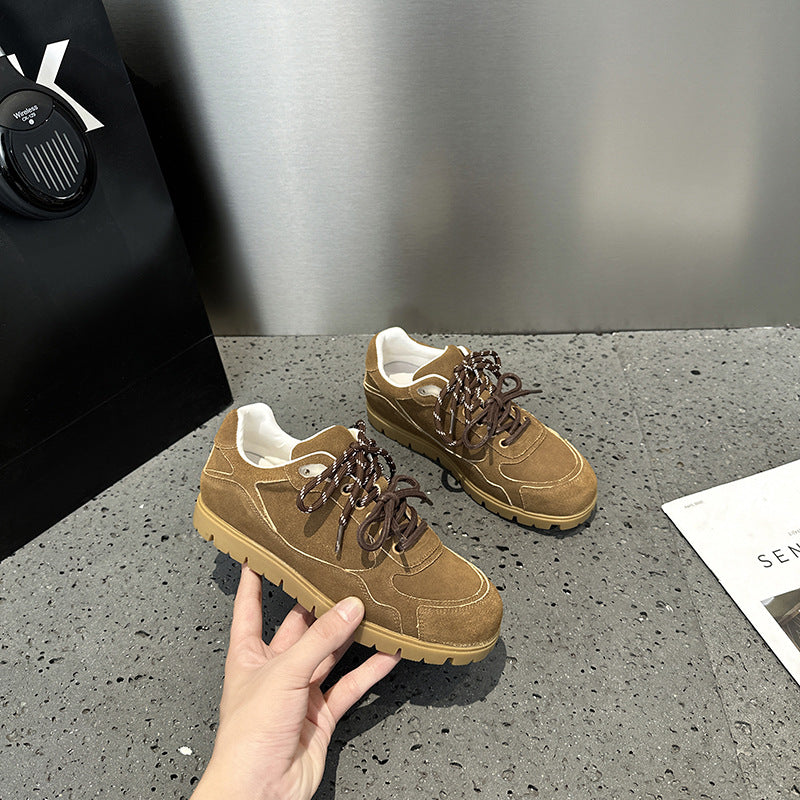 2025 popular new summer leather breathable muffin casual shoes show feet small flat shoes student tide shoes