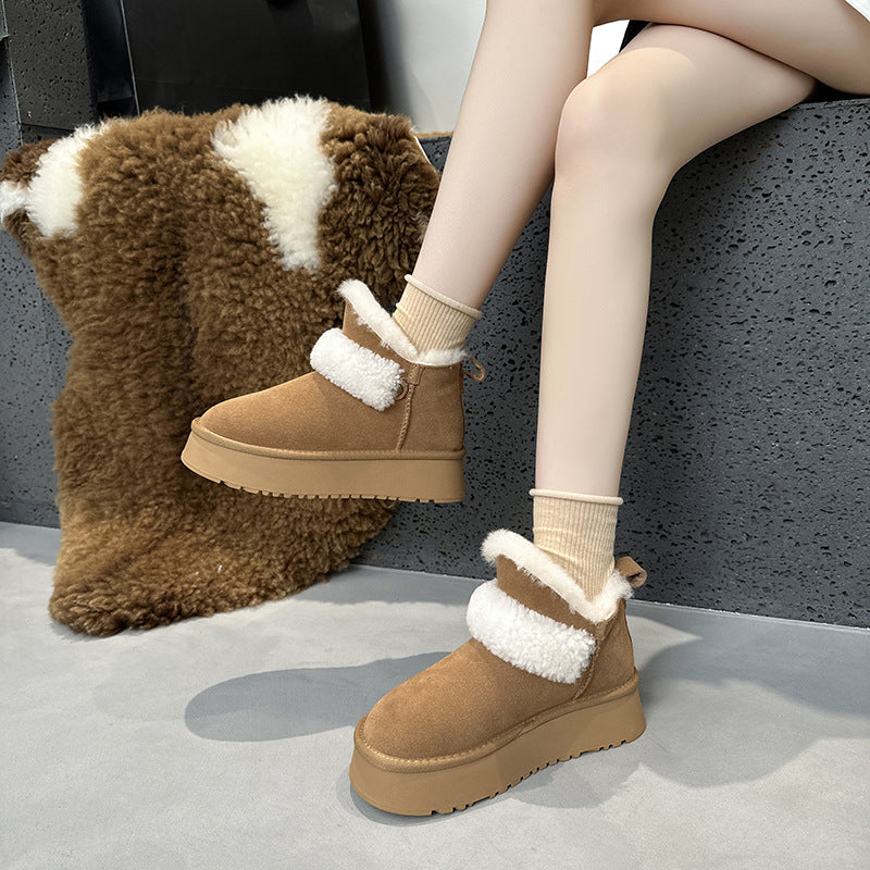 2025 popular new fur integrated snow boots women's winter shoes piled and thickened outer wear fluffy shoes thick soles outer wear cotton shoes