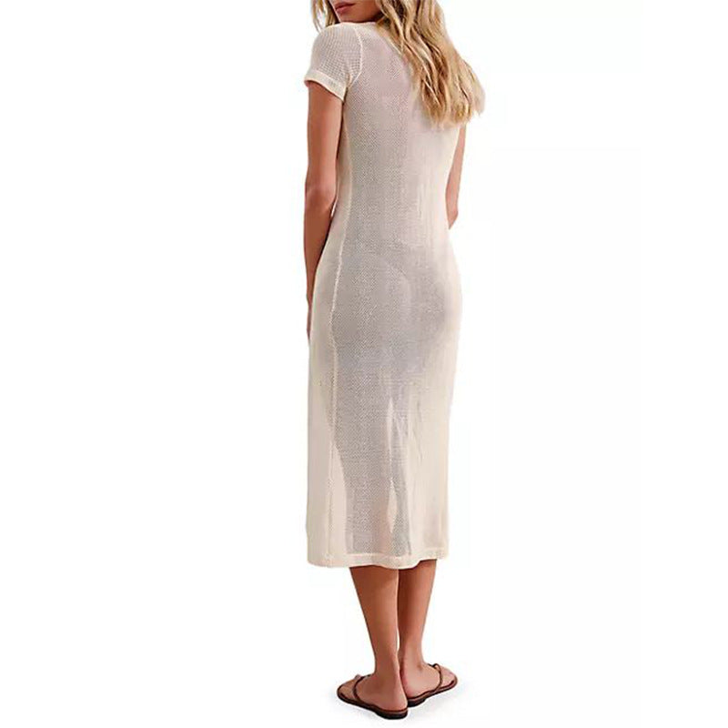 2025 Popular, popular summer new beach skirt women solid color sexy hollow beach bikini swimsuit blouse sunscreen clothing