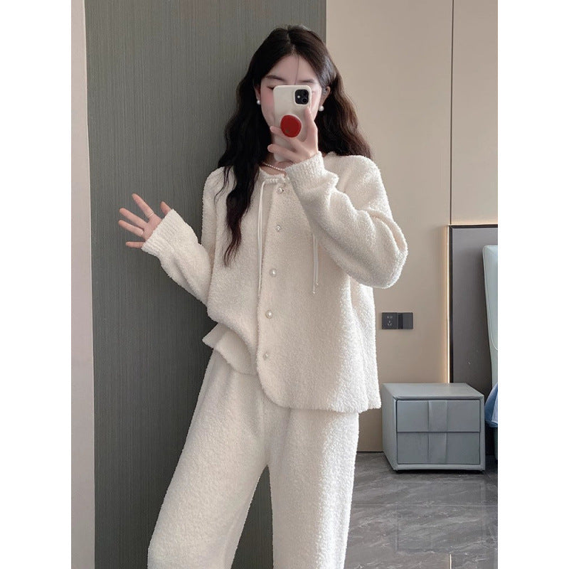 2025 Pajamas women's autumn and winter half-edge velvet new models can be worn outside, loungewear sets are soft and advanced, warm and thicker