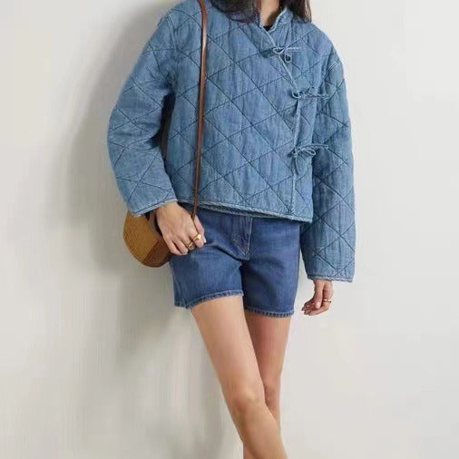 2025 RX autumn and winter new coat casual fashion quilted denim wrapped cotton jacket winter tooling jacket short