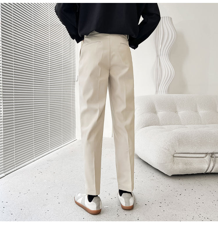 sanyamk Men's Fashion Trend Casual Pants Men Slim Fit Social Business Suit Pants Loose Formal Beige/black Color Trousers S-XL