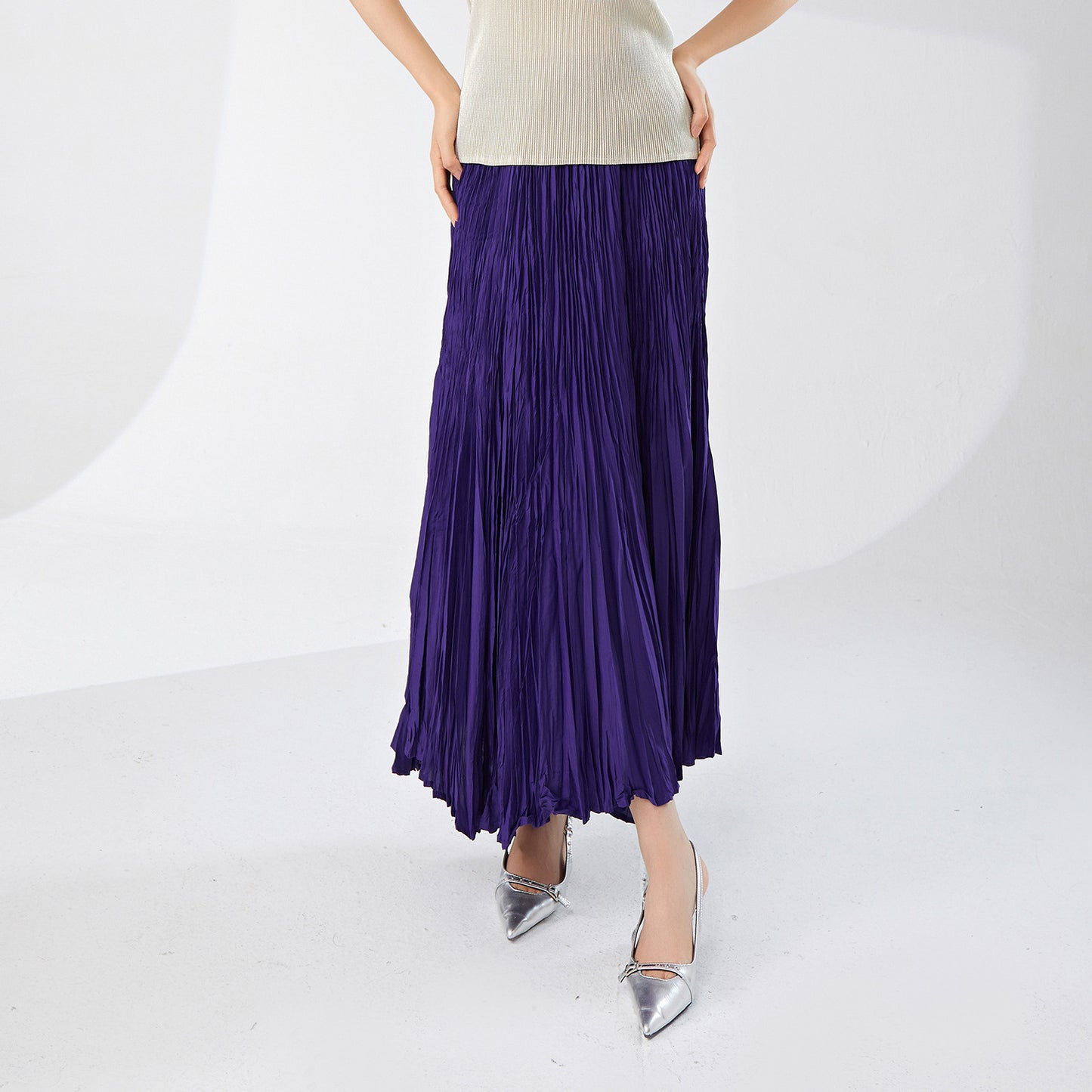 skirt a word female drape spring and summer new elastic waist loose meat cover thin fashion versatile pleated skirt