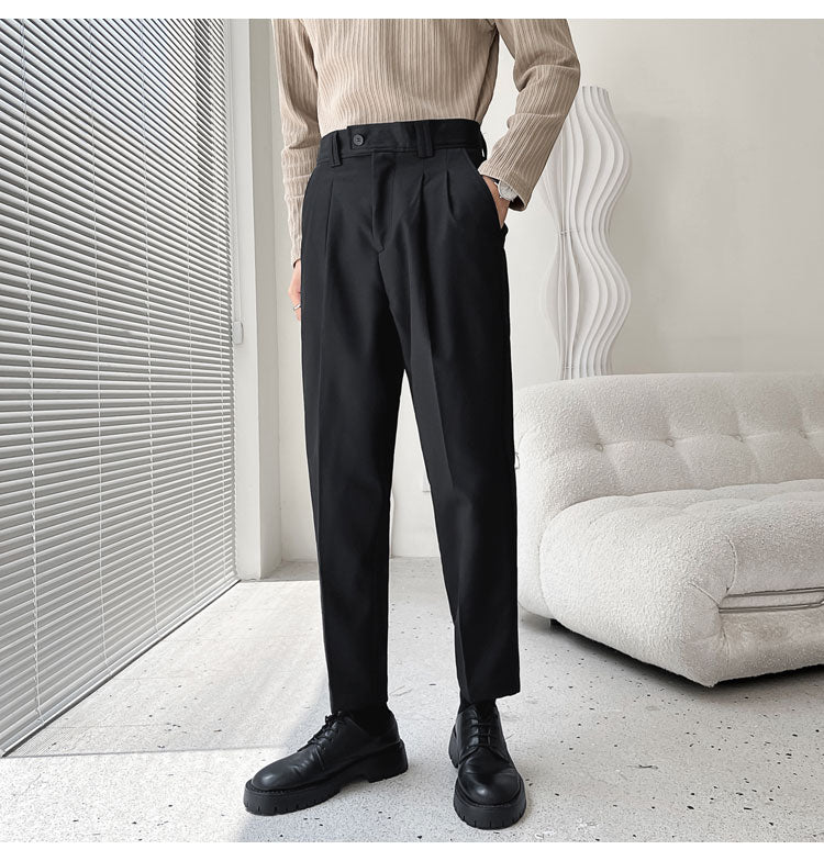 sanyamk Men's Fashion Trend Casual Pants Men Slim Fit Social Business Suit Pants Loose Formal Beige/black Color Trousers S-XL