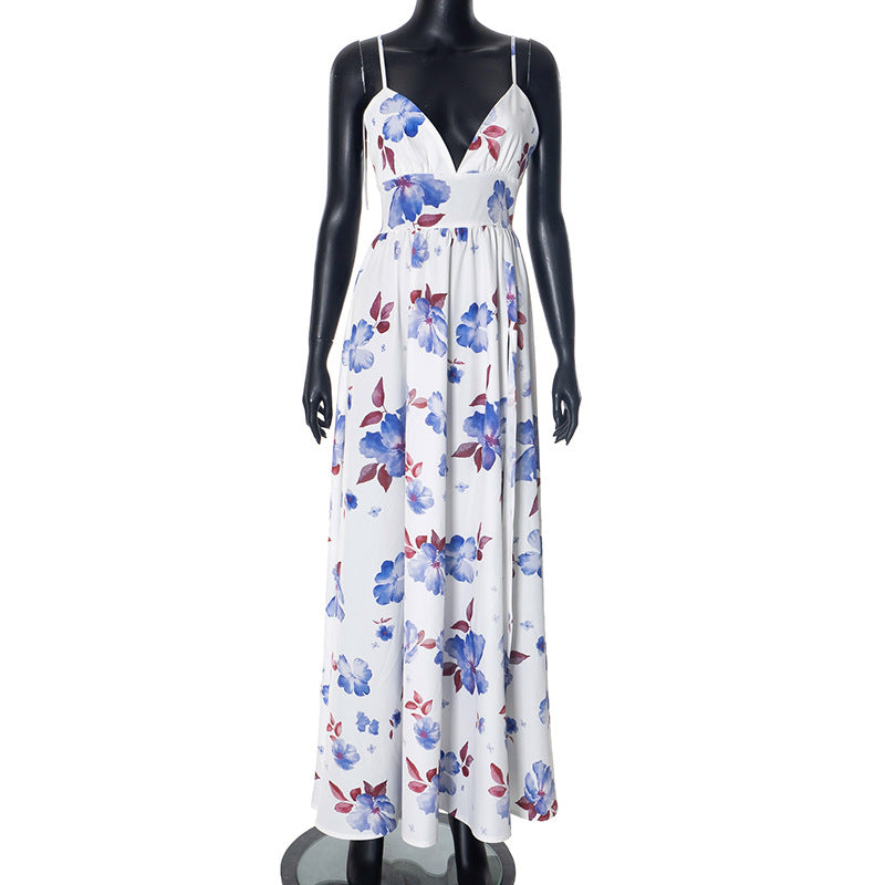 2025 Q24DS669 New 2025 spring 2025 women's clothing sexy fashion V-neck suspender sleeveless backless print dress