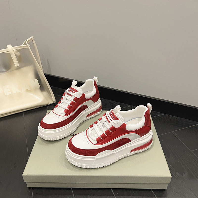 2025 Leather platform white shoes women's spring and summer new versatile spring leather surface casual sports board shoes student shoes