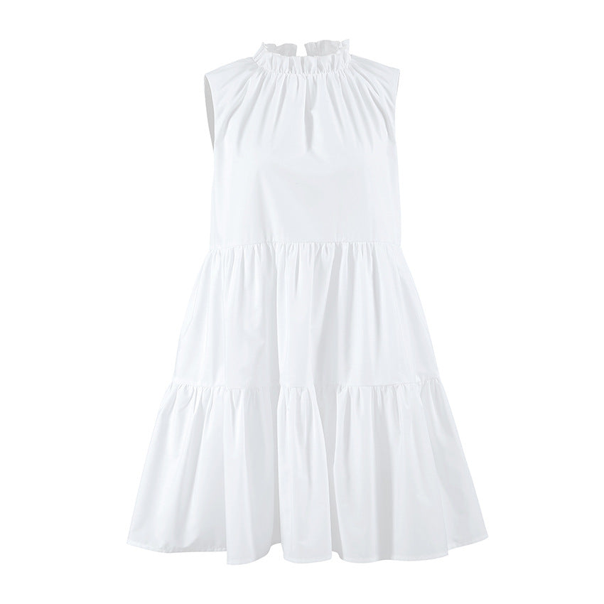2025 Spring and summer versatile white temperament dress round neck sexy bow lace elegant loose short skirt women's clothing