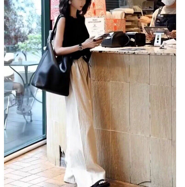 Summer wear with a complete set of this year's popular fashion women's clothing Internet celebrities fried street professional wide-leg pants two-piece suit 2025