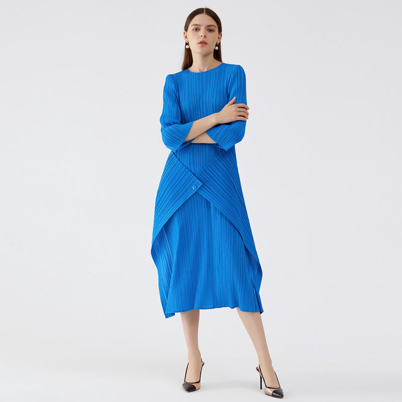 Women's clothing 2025 spring new casual double spell waist Korean version design sense niche Platycodon pleated temperament dress