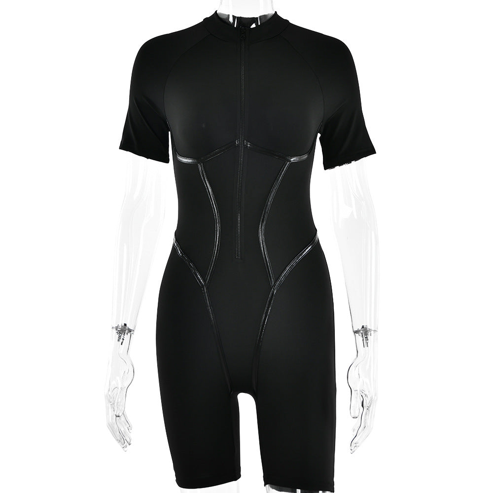 2025 New summer new leather webbing sports shapewear female sexy spice girl tight hip lift onesie