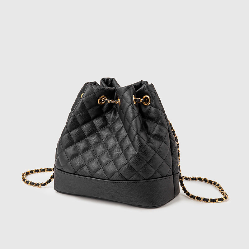 2025 Fashion women's bag new summer simple diamond bucket bag shoulder dual-purpose women's bag women's oblique span bag open bag