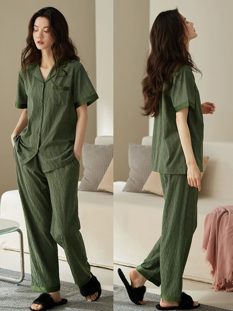 pajamas women's summer cotton short-sleeved trousers can be worn outside textured high-end large-size loungewear