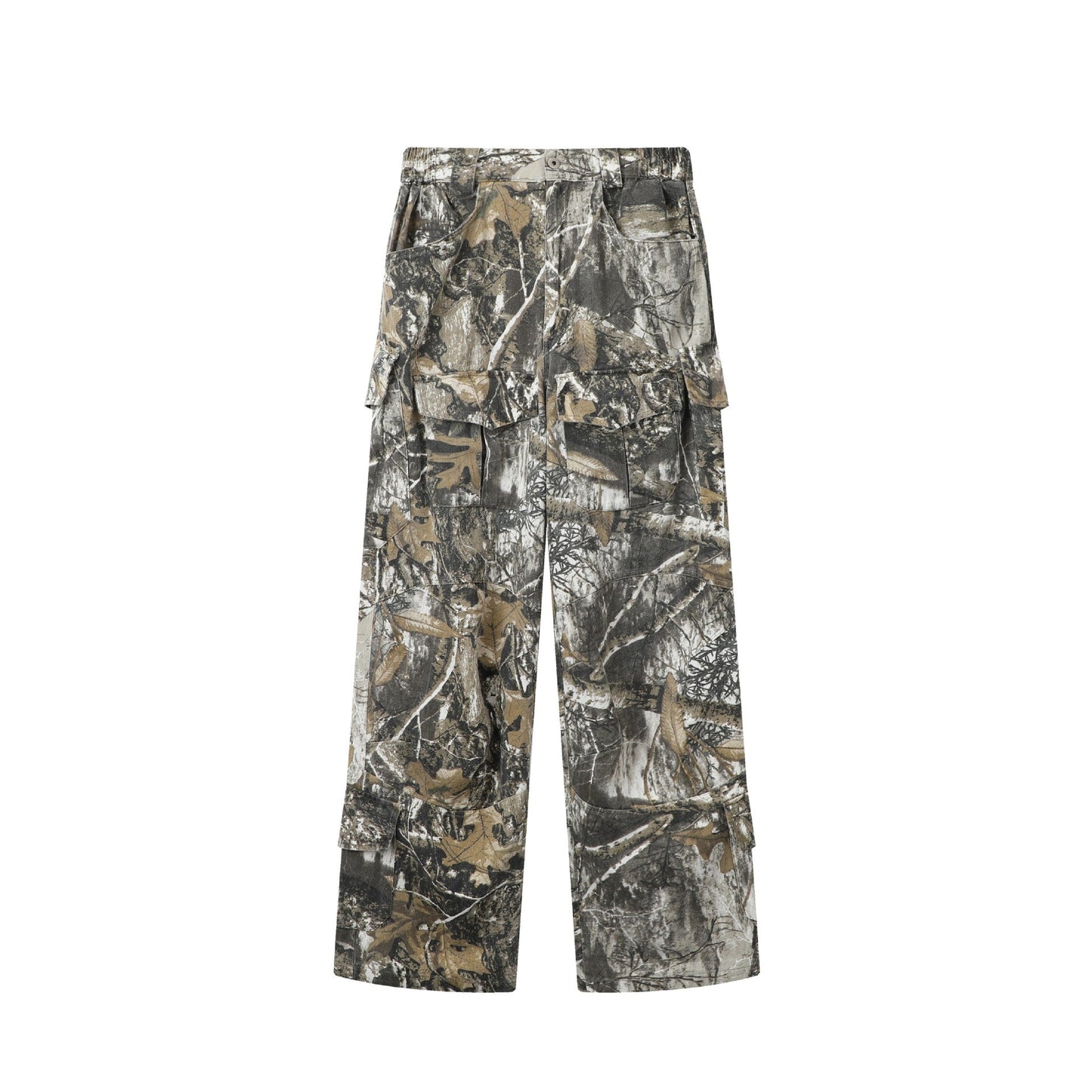 sanyamk frat boy outfit American Branch Pattern Vintage Washed Old White Camouflage Wide Leg Casual Pants Four Seasons Loose Overalls