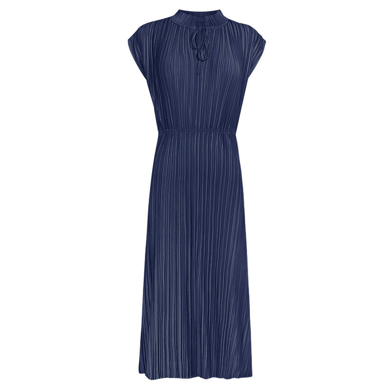 Stand-up collar dress 2025 spring new original design solid color splicing long loose and comfortable wrought silk high waist skirt