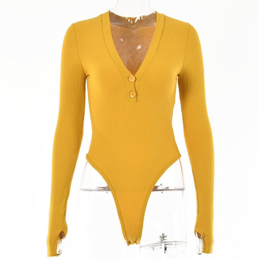 2025 popular Spice Girls style V-neck tight bottoming shirt summer, solid color sexy low-cut onesie