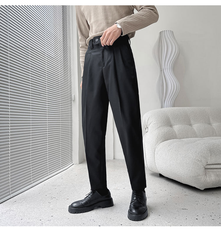 sanyamk Men's Fashion Trend Casual Pants Men Slim Fit Social Business Suit Pants Loose Formal Beige/black Color Trousers S-XL
